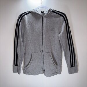 adidas Essentials 3-Stripes Full-Zip Hoodie Men's Gray Fleece Athletic Size Med